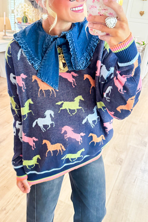 Colorful Horse Crewneck Sweater