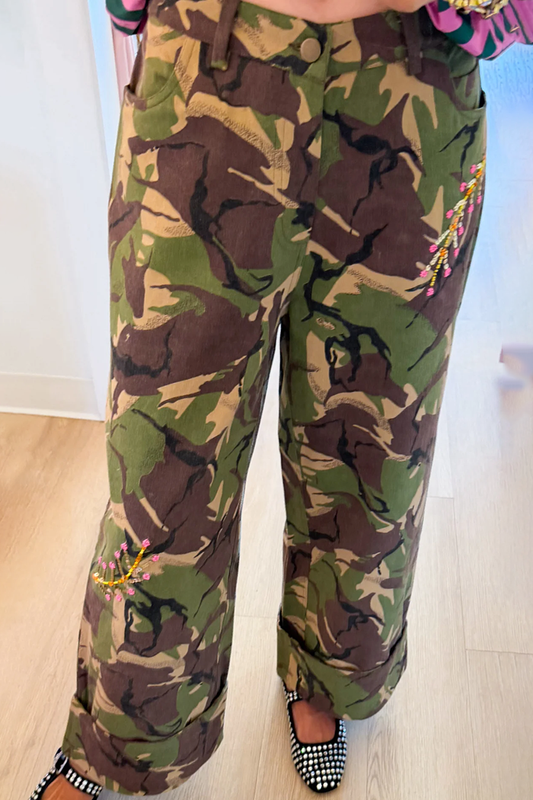 Camo Wide Leg Twill Pants