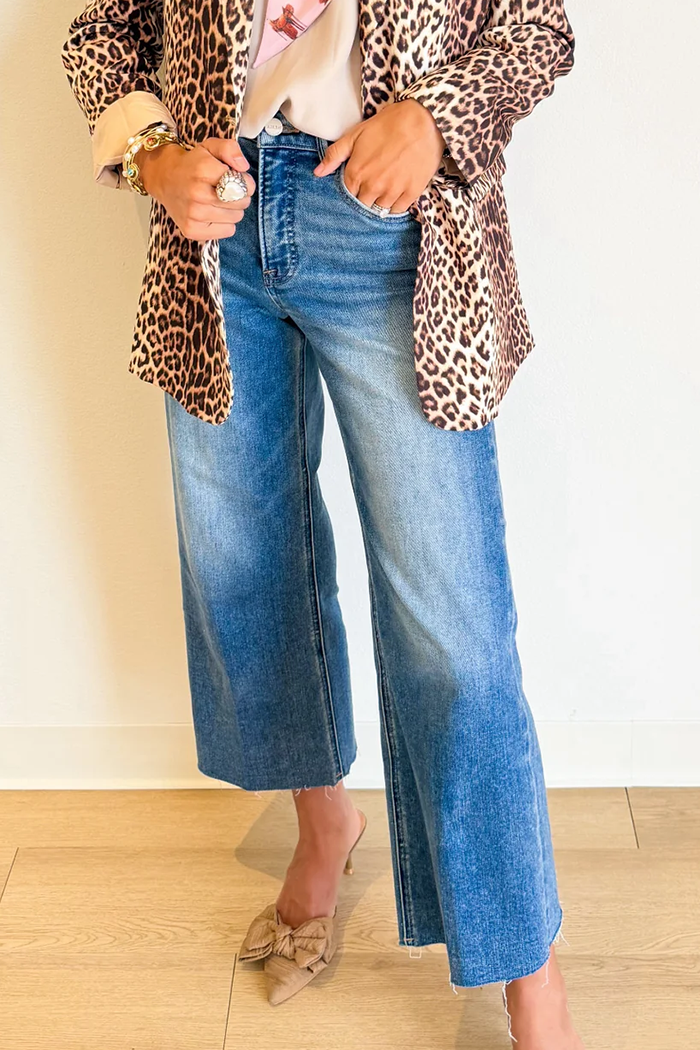 Cropped Wide Leg Washed Blue Jeans