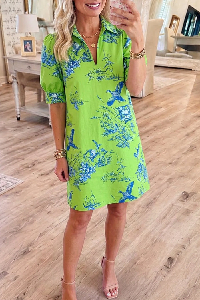 Puff Sleeve Collared Tunic Dress