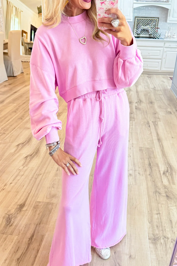 Pink Rib Matching Pant Set
