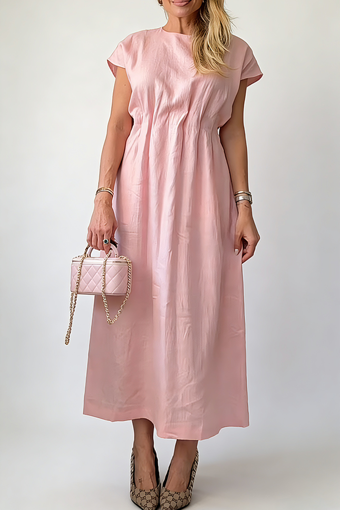 Waisted Crew Neck Pocket Maxi Dress
