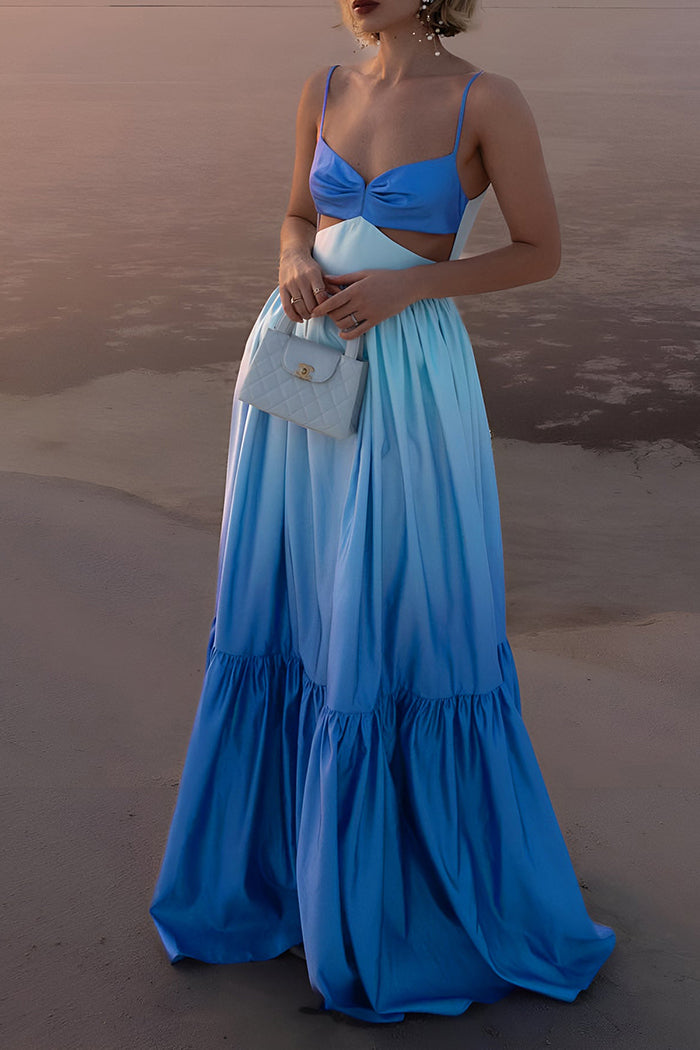 Cutout Backless Strapped Flared Maxi Dress