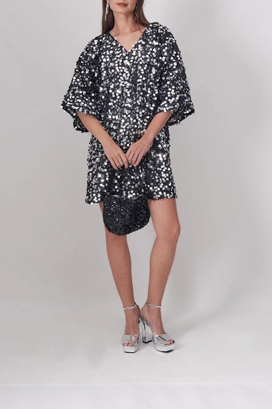 Sequin V-Neck Mini Dress