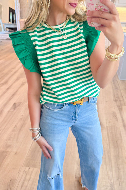 Casual Stripe Ruffle Sleeve Top