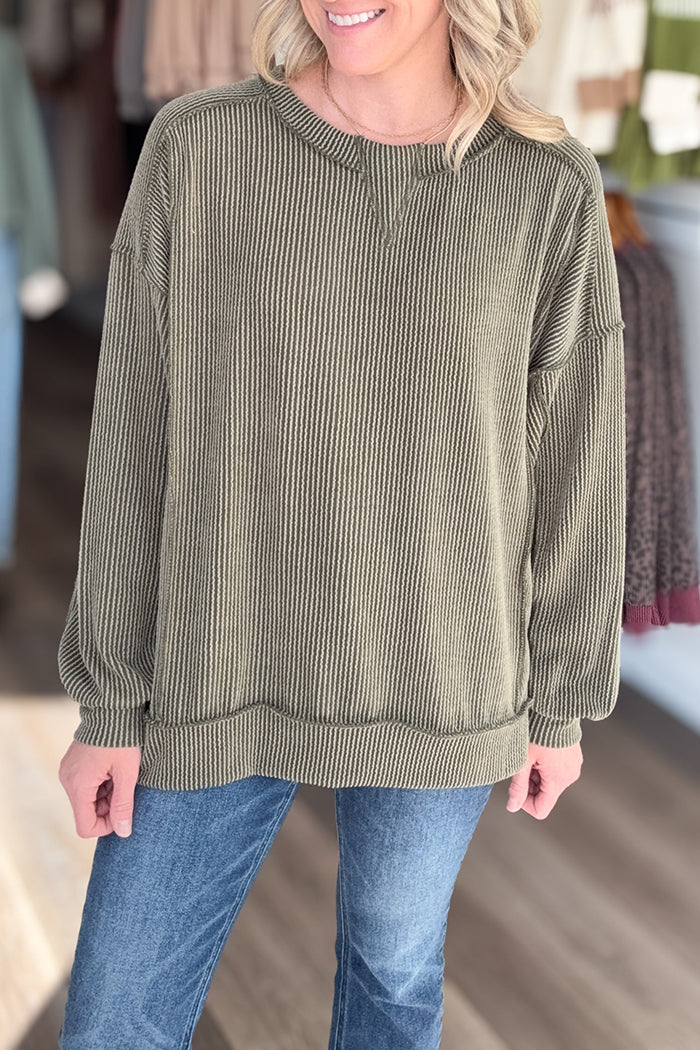 Casual Ribbed Long Sleeved Top