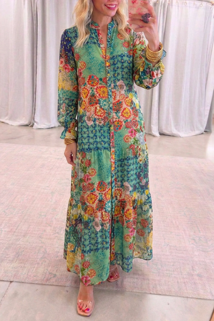 Casual Floral Print Midi Dress