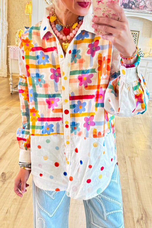 Colorful Confetti Print Button Up Top