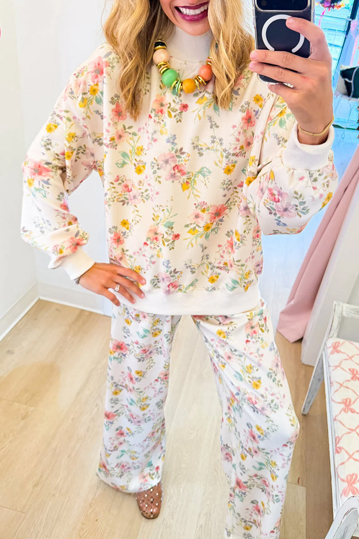 Floral Mock Neck Wide Leg Set