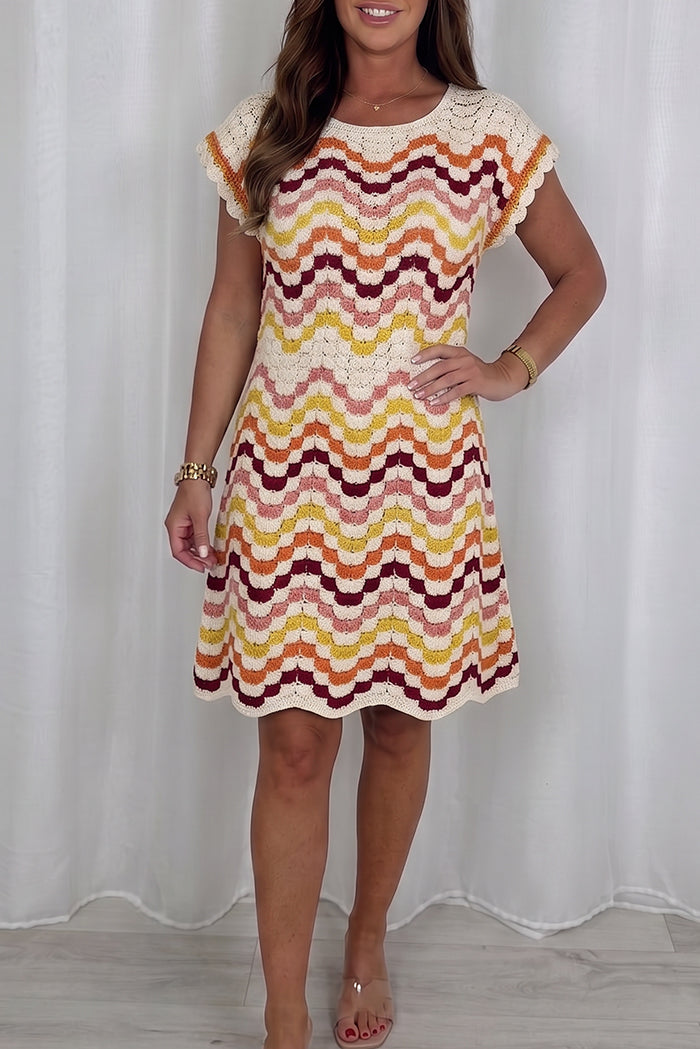 Boho Wavy Striped Crochet Dress