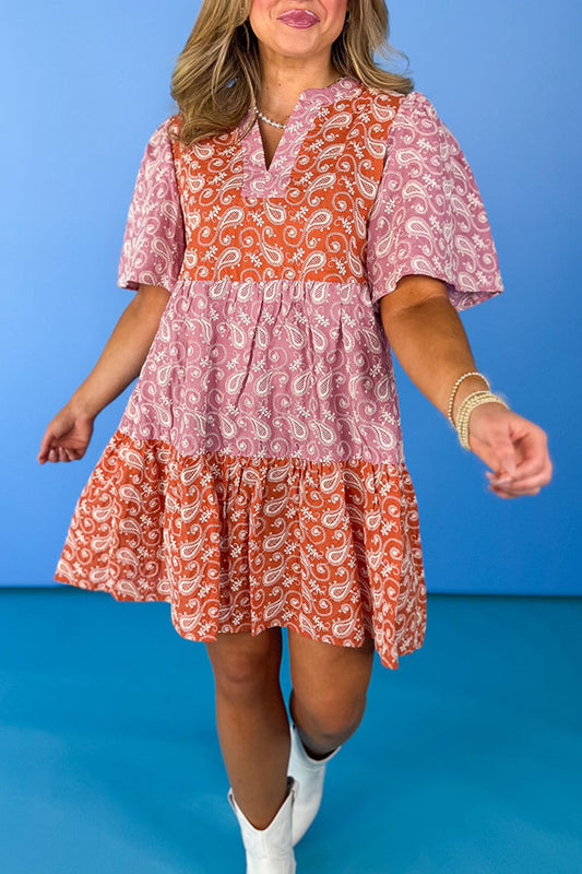 V-Neck Puff Sleeved Floral Dress