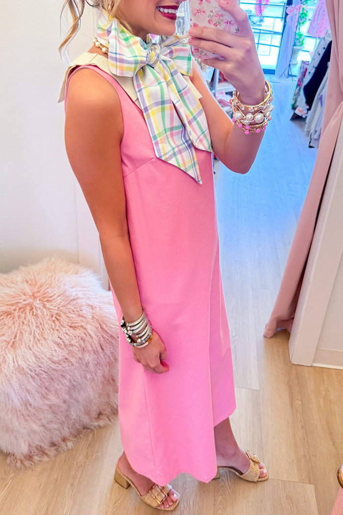 Contrast Bow Sleeveless Midi Dress