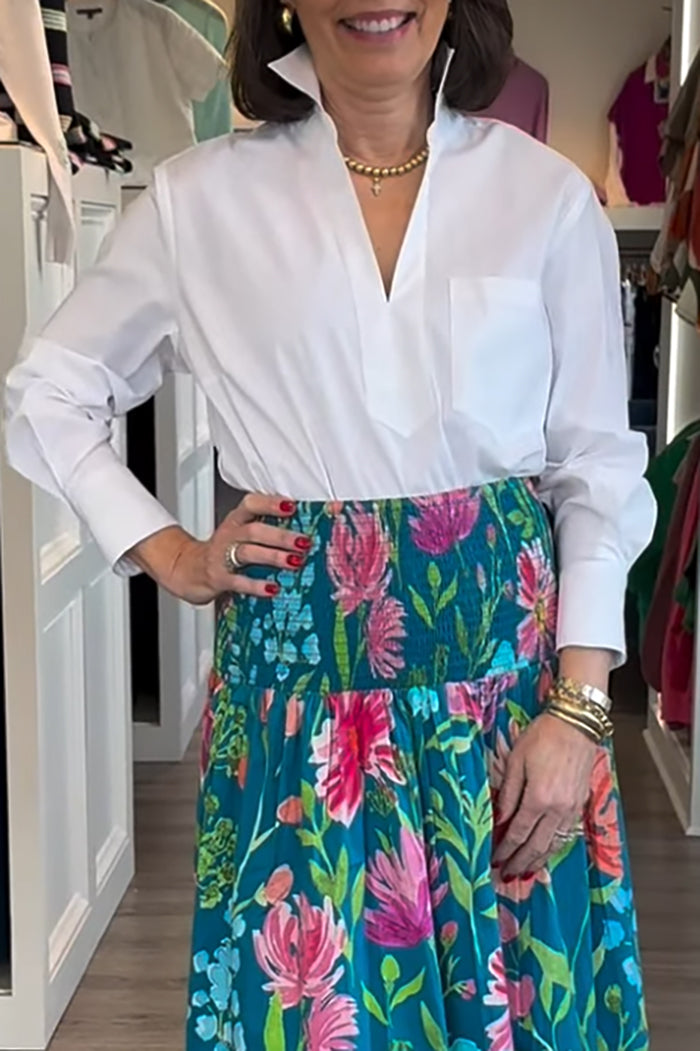 Long Sleeve Collared Popover Shirt Top
