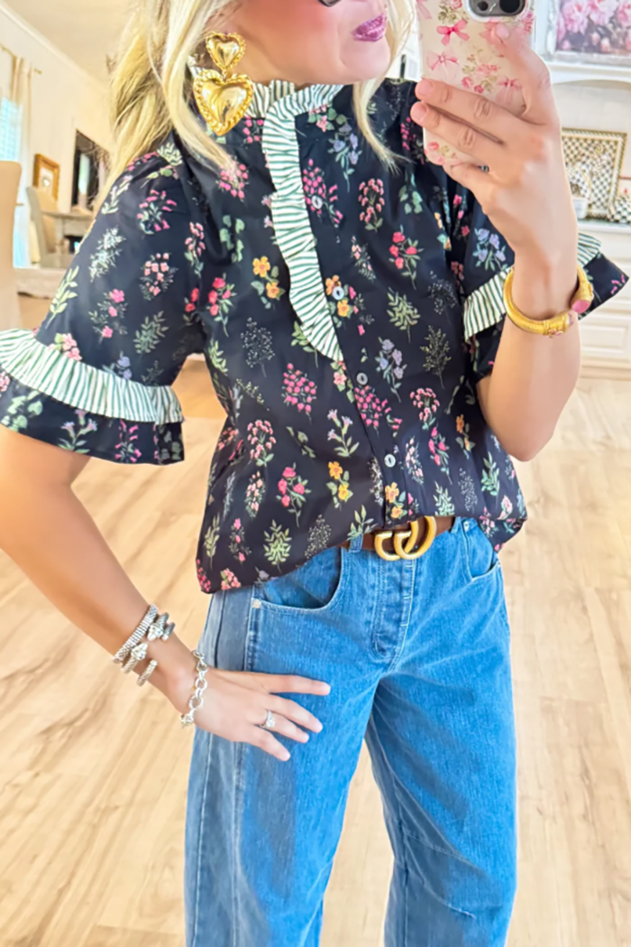 Floral Stripe Contrast Top