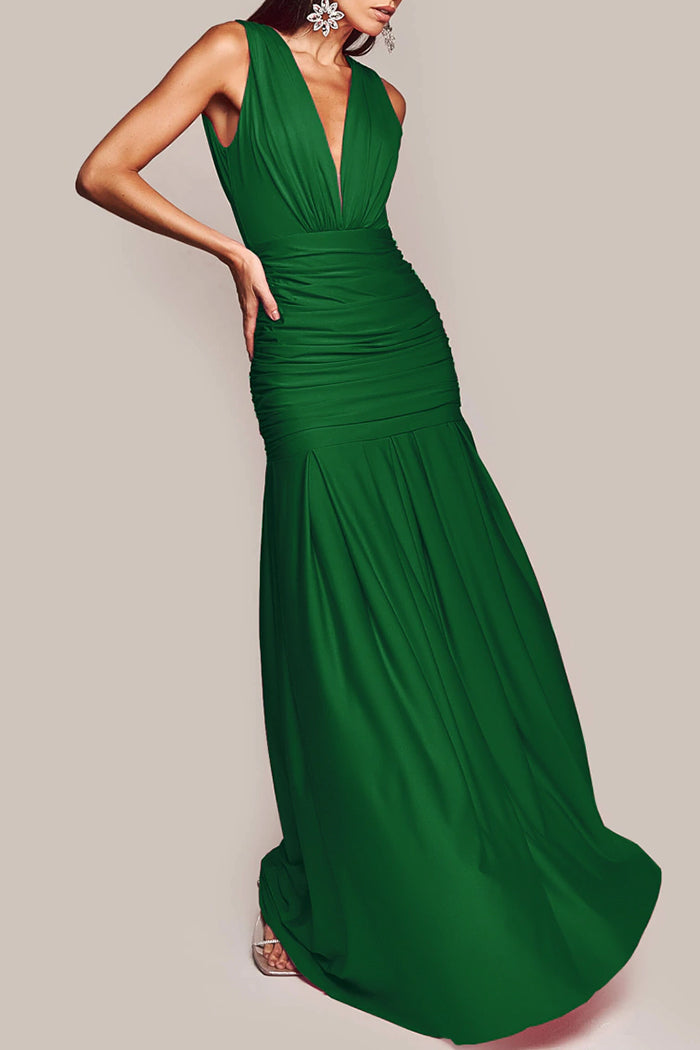 Ruched Back Cutout Evening Maxi Dress