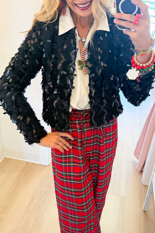 Black Sequin Long Sleeve Cardigan