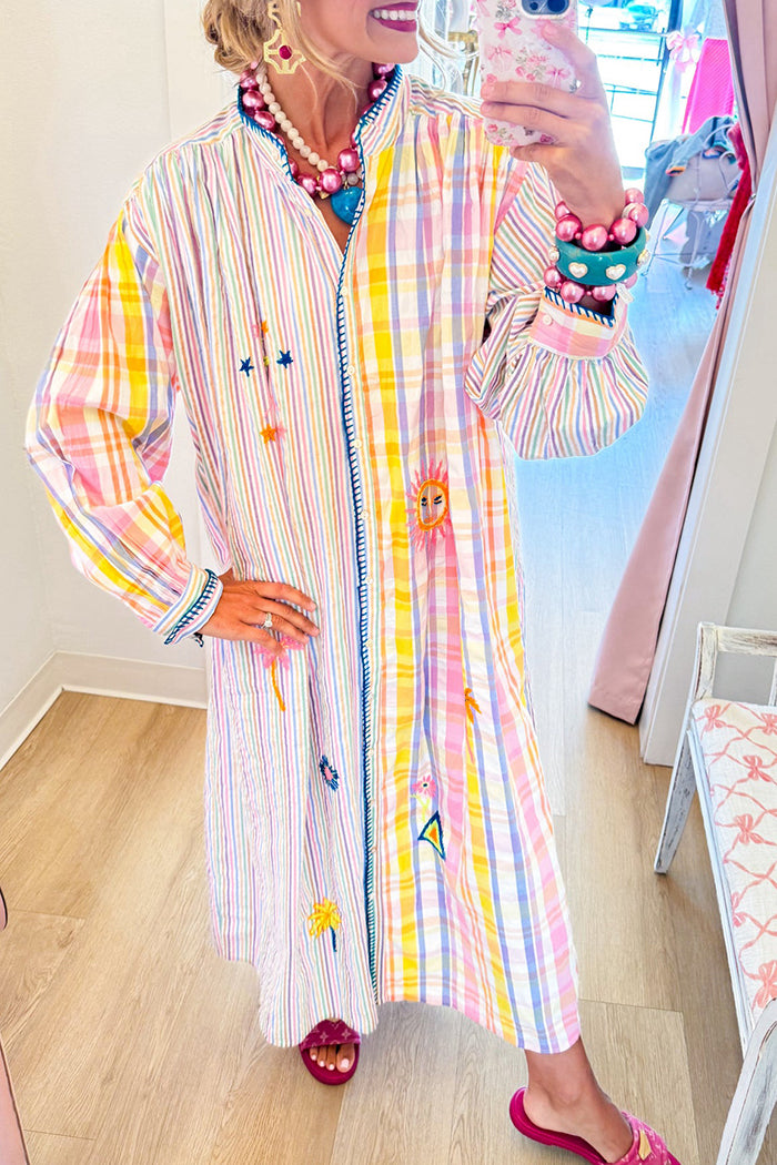 Rainbow Multi Print Long Sleeve Maxi Dress