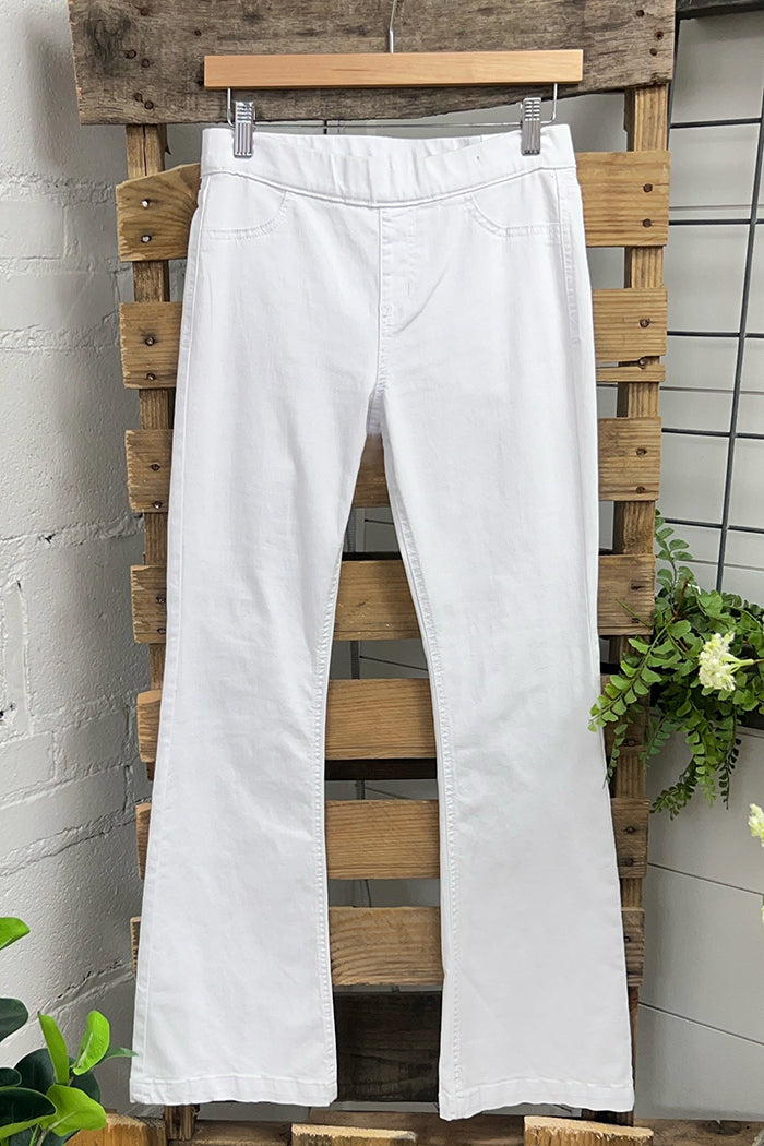 White Elastic Waist Flare Jeans