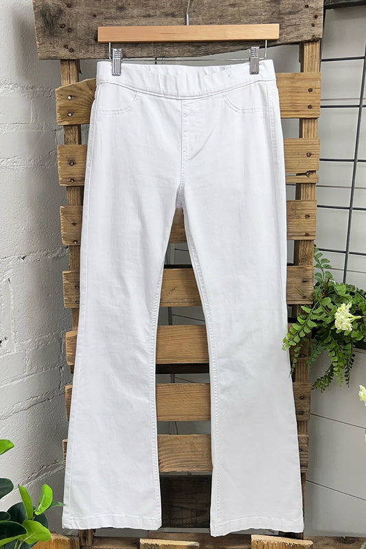 White Elastic Waist Flare Jeans