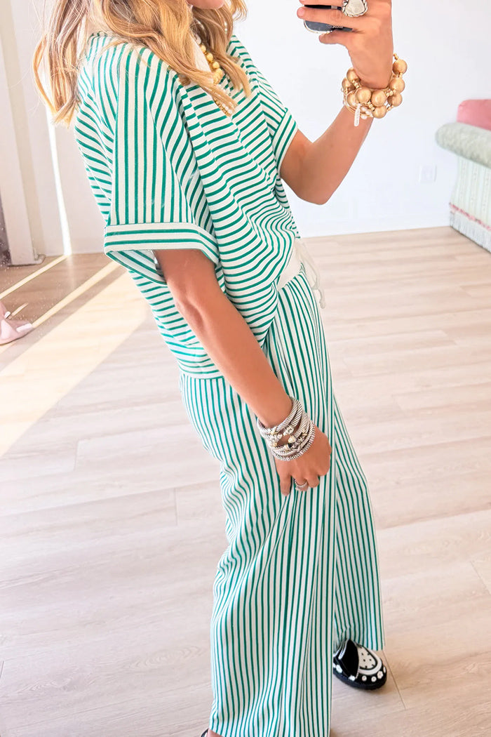Casual Stripe Wide Leg Pant Set