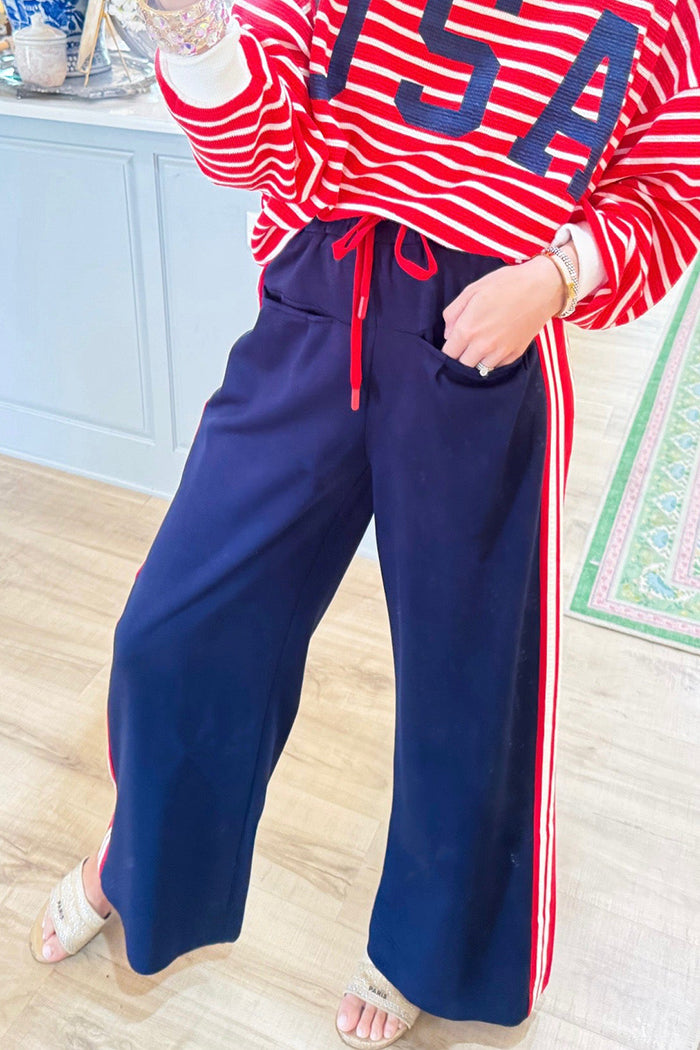 Navy Side Stripe Sweatpants