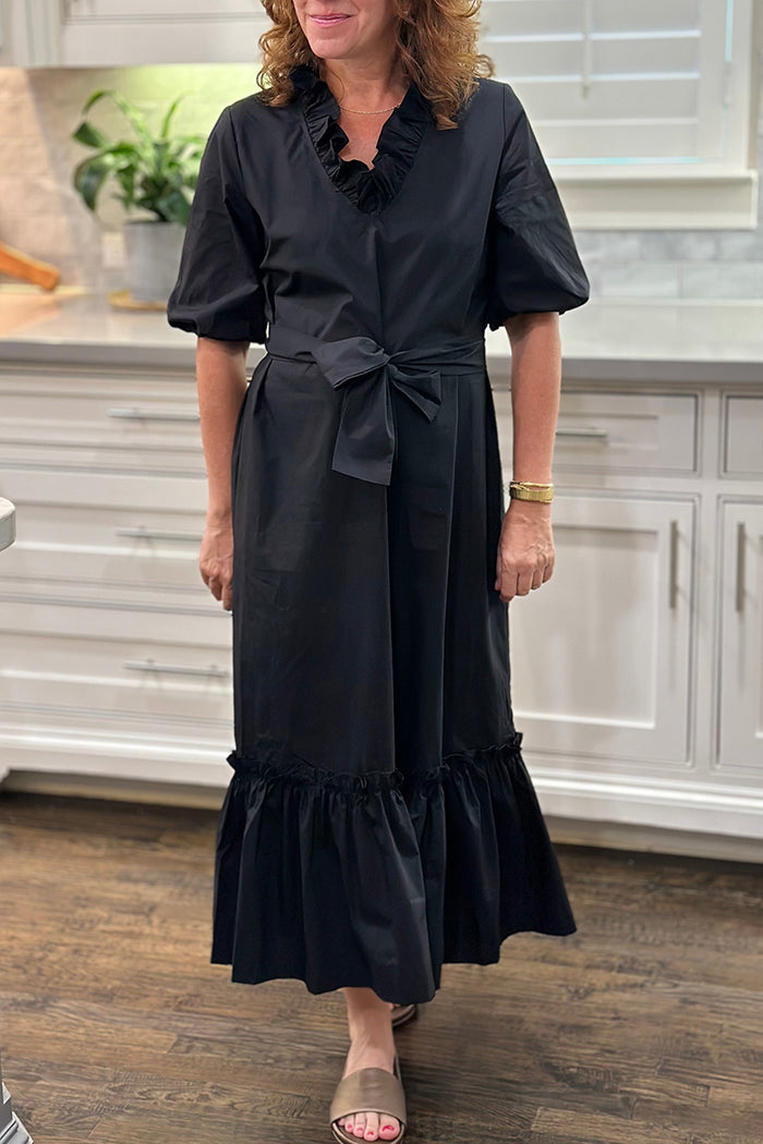 Ruffle Neck Tie Waist Dress