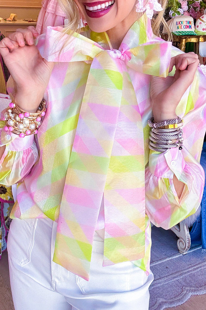 Pastel Geometric Bow Blouse