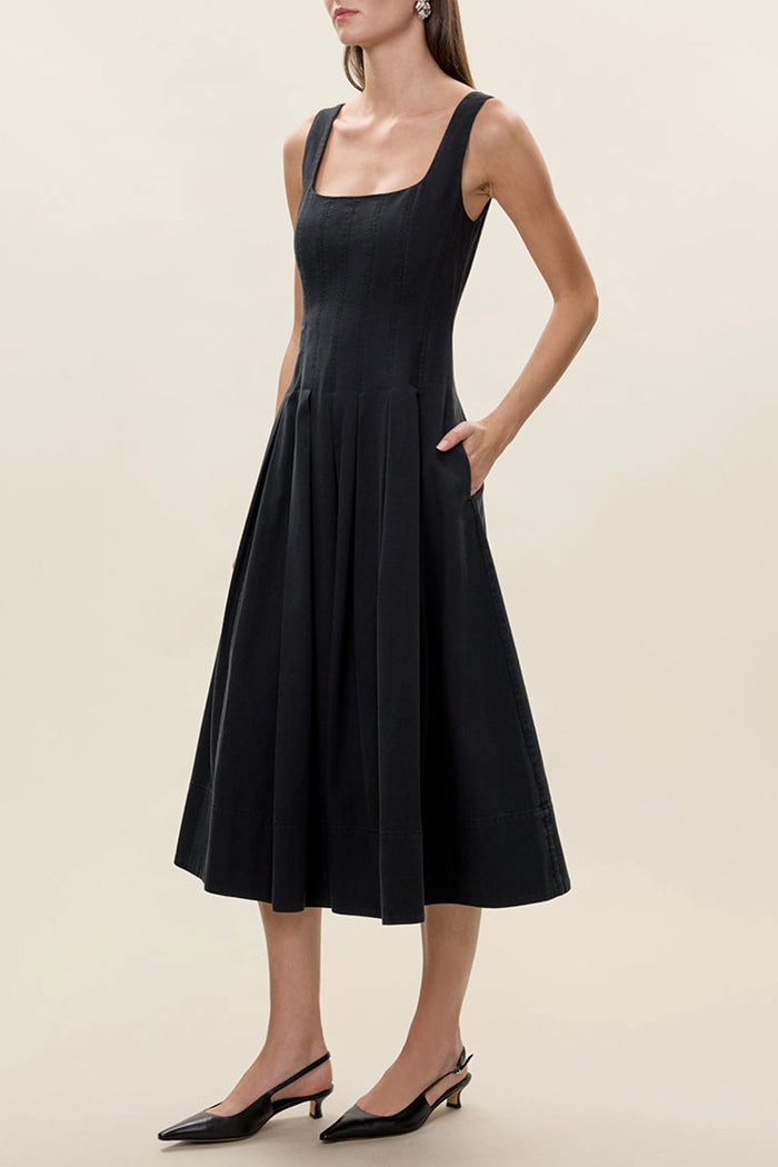 Square Neck Flared Hem Pocket Dress