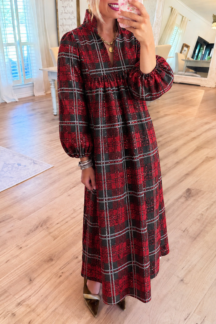 Knitted Stand Collar Burgundy Maxi Dress