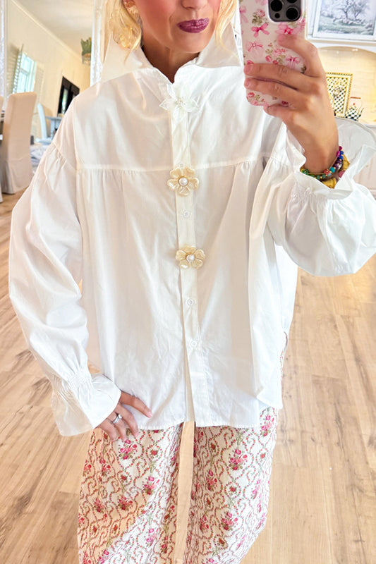 Pearl Flower Button Down Top
