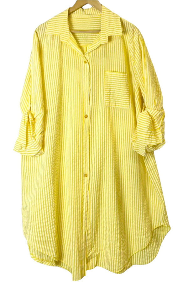 Striped Front Pocket Shirt Dress
