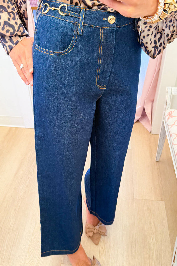 Dark Denim Horse Bit Wide Leg Jeans
