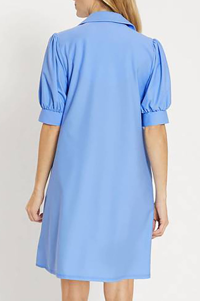 Pleated Sleeves Solid Color Dress