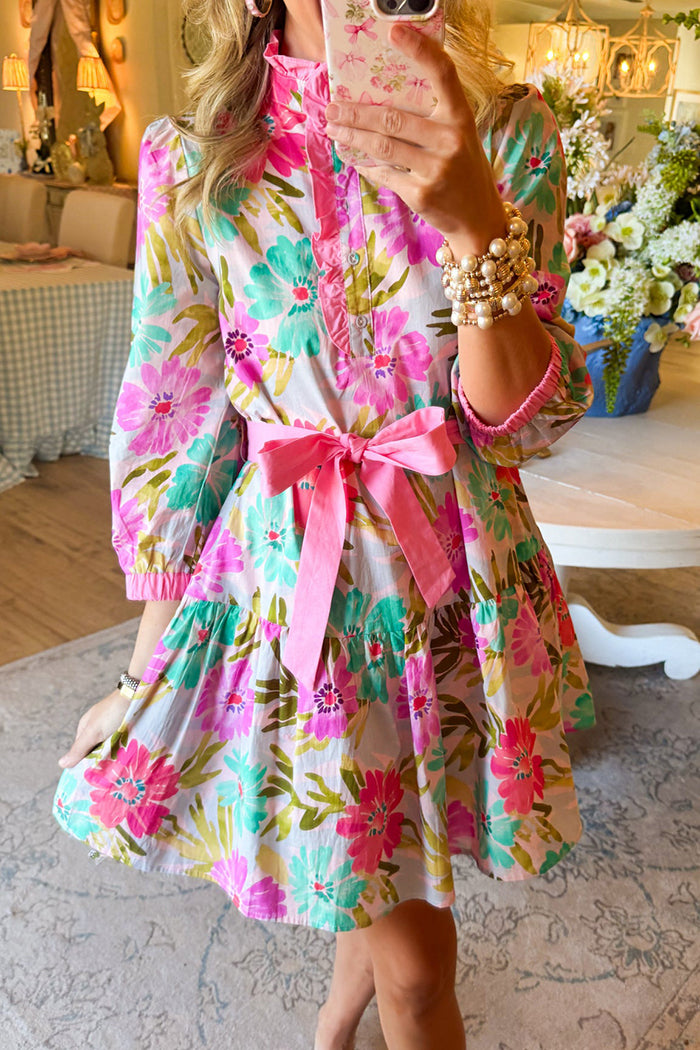 Flower Mix Print Belted Dress