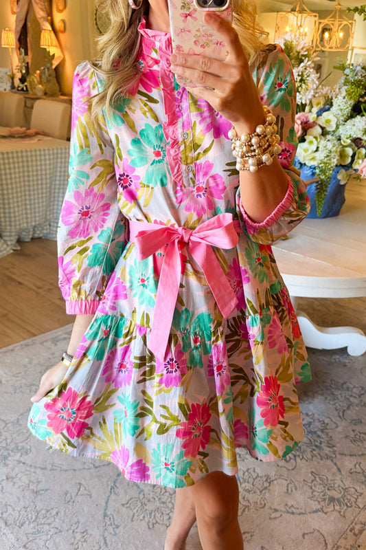 Flower Mix Print Belted Dress