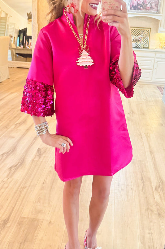 Sequin 3/4 Sleeve Shift Dress