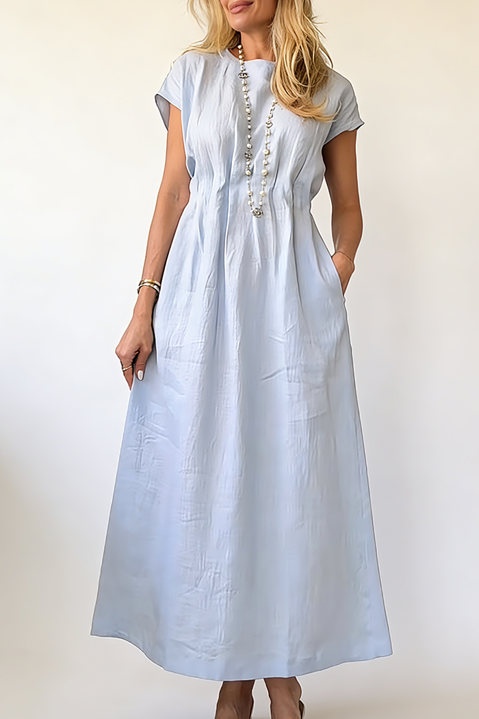 Waisted Crew Neck Pocket Maxi Dress