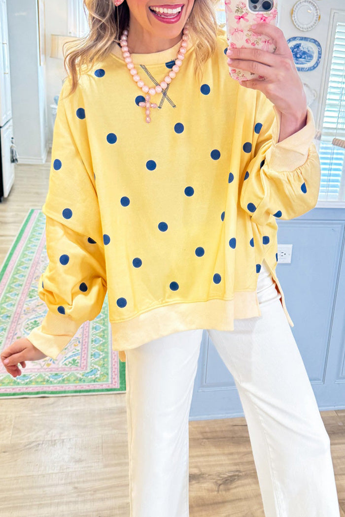Yellow Navy Polka Dot French Terry Sweatshirt