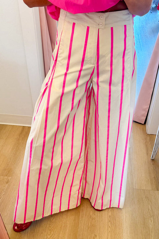 Casual Hot Pink Stripe Wide Leg Pants