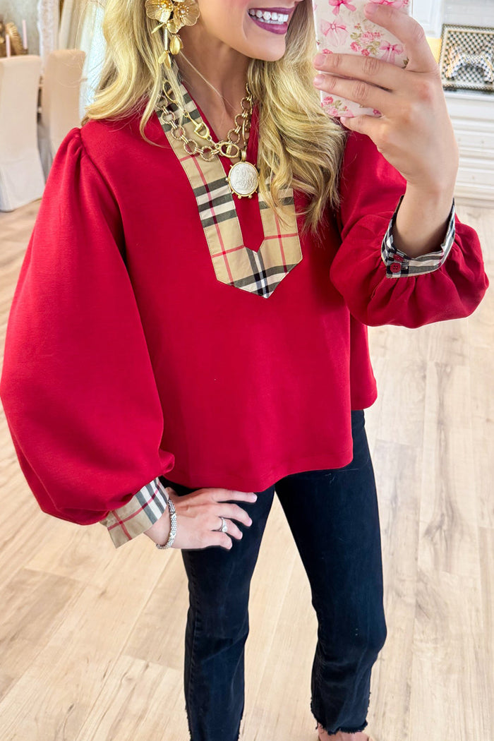 Casual Checkered Patchwork Top