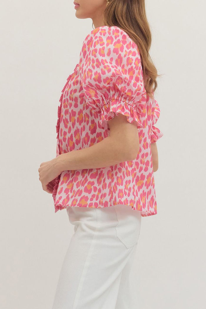 Leopard Print Puff Sleeve Top
