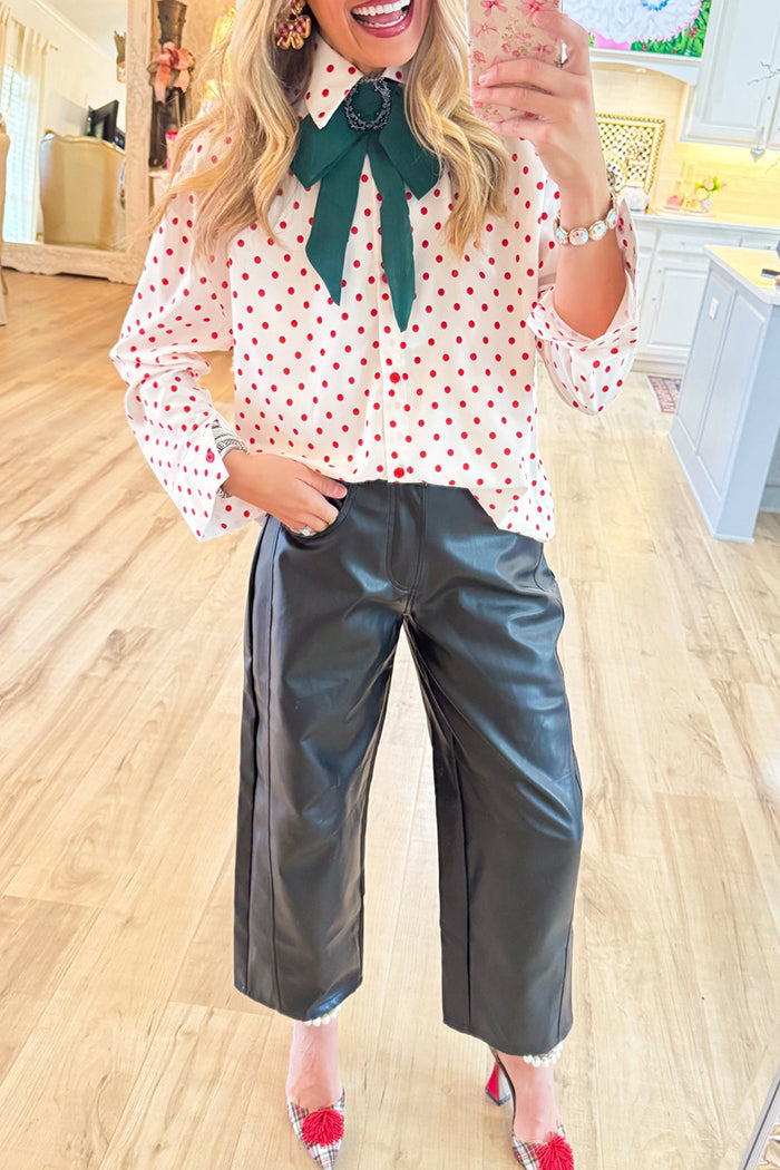 Casual Red Polka Dot Long Sleeve Top