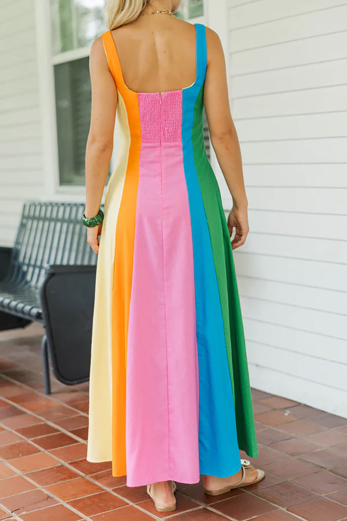 Multicolor Vertical Striped Midi Dress