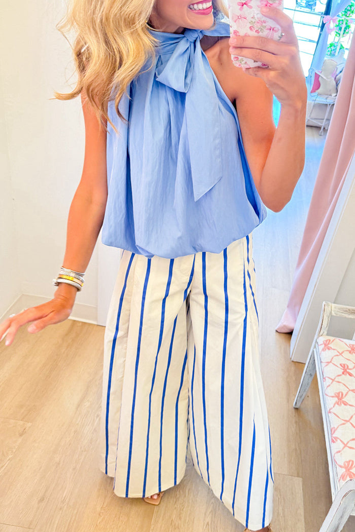 Casual Blue Stripe Wide Leg Pants