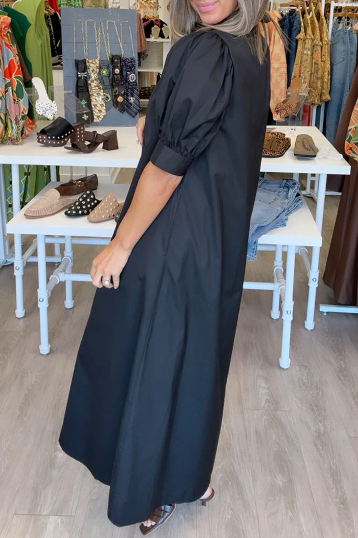 Ruffle Neck Maxi Shirt Dress