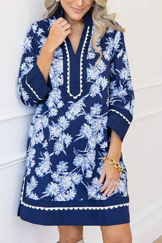 Floral Scalloped Trim Dress