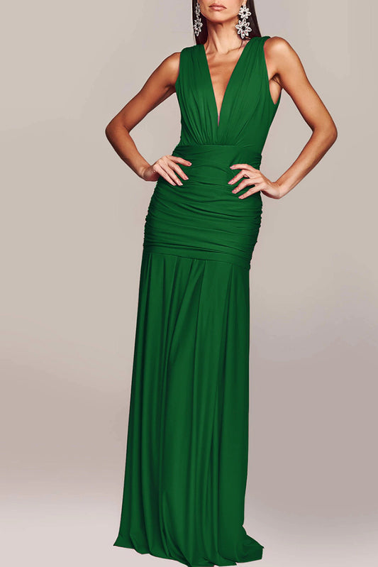 Ruched Back Cutout Evening Maxi Dress