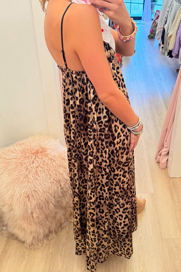 Leopard Print Slip Pocket Maxi Dress