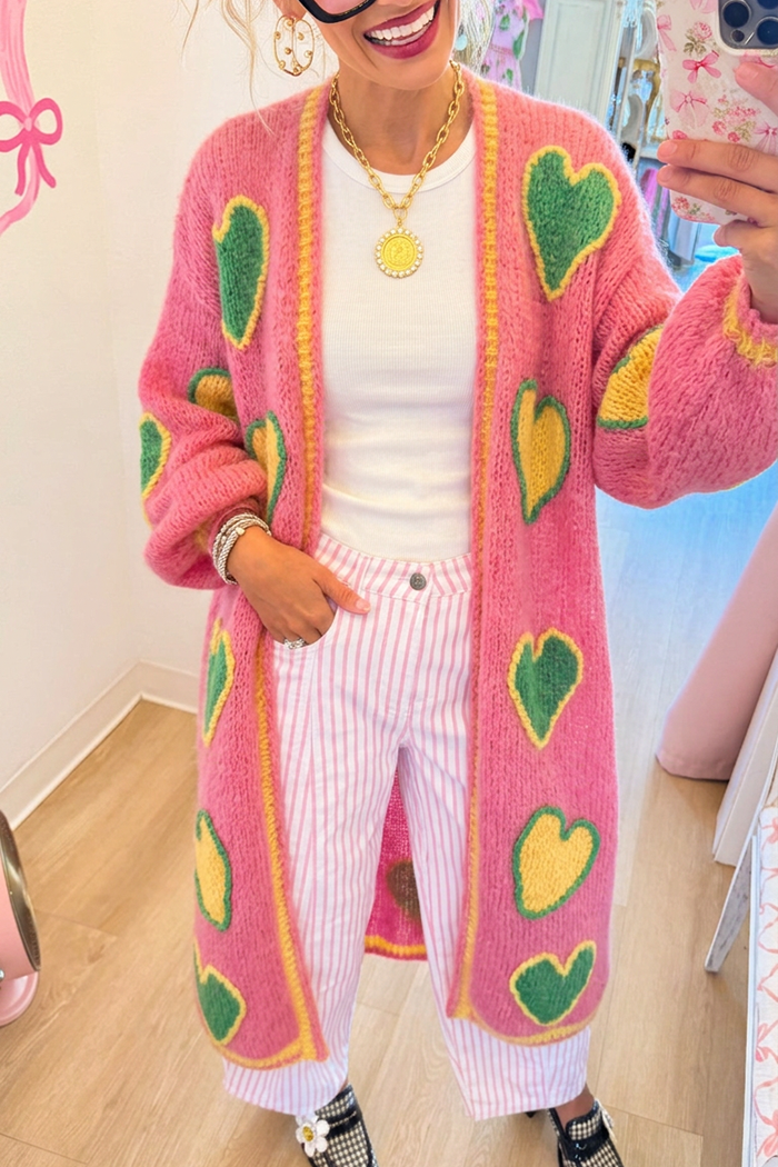 Casual Heart Pattern Knit Cardigan