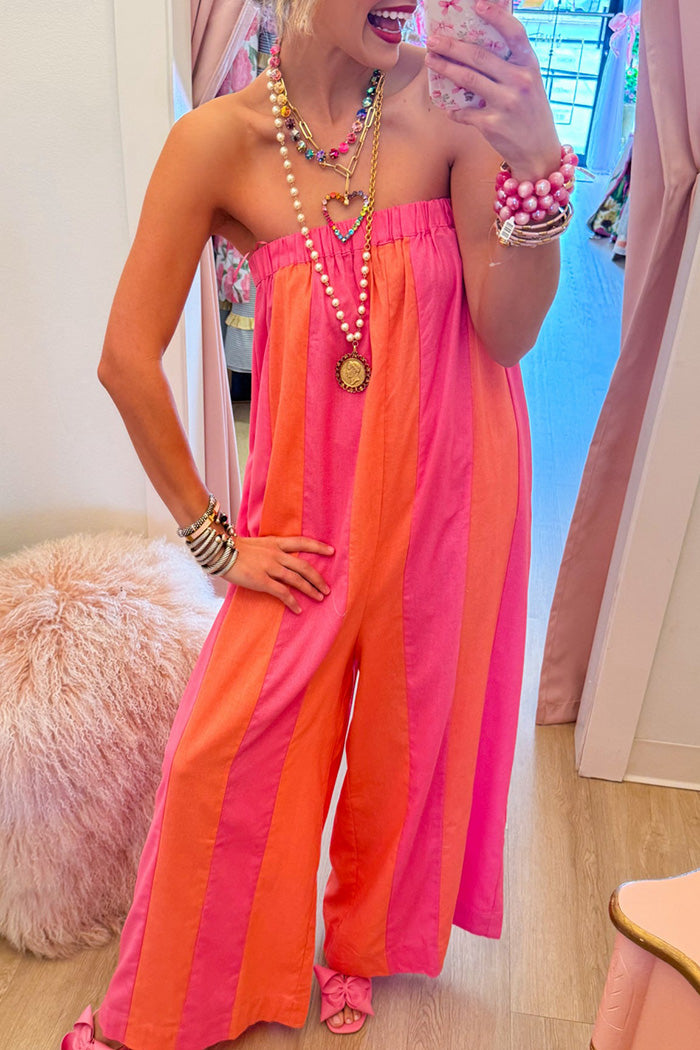 Striped Strapless Pocket Jumpsuit